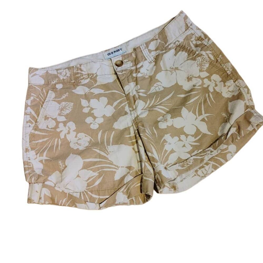 Old Navy Shorts Chino Floral Print Tan White Sz. 10 100% Cotton